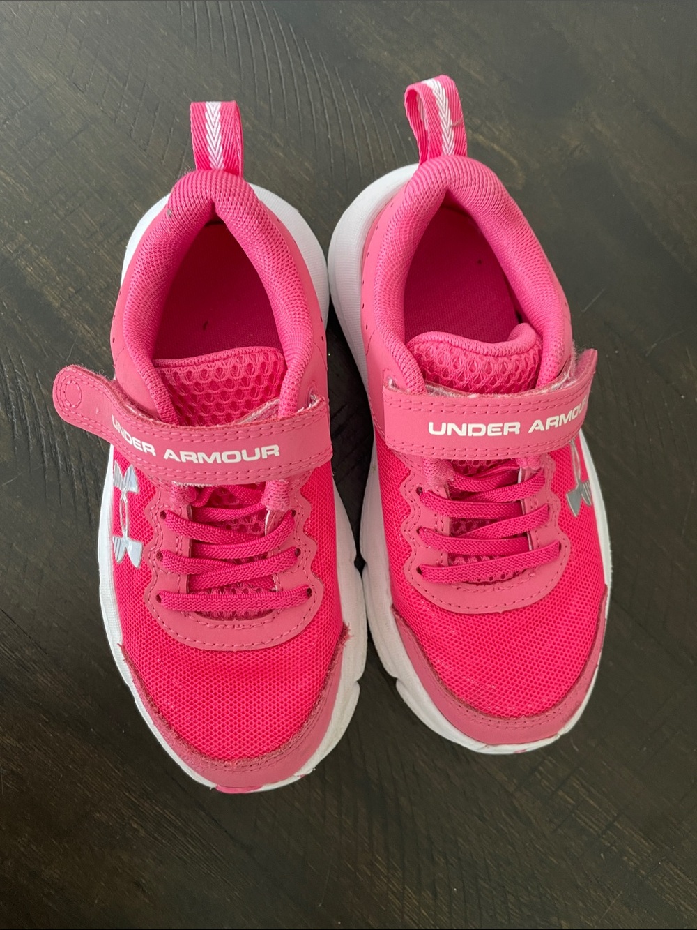 LIKE NEW - Under Armour Kids Pink and White Athletic Sneakers